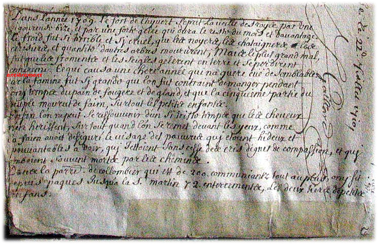 Extrait du registre de 1709