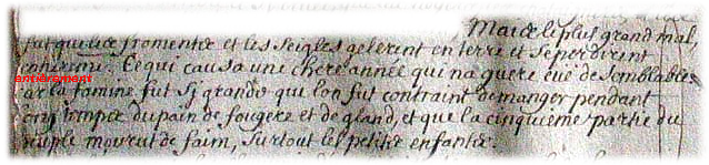 Extrait du registre de 1709