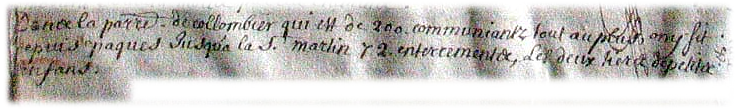Extrait du registre de 1709